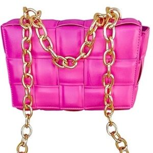 Unbranded Super Cute Pink Woven Vegan Bag Gold Chain Handle